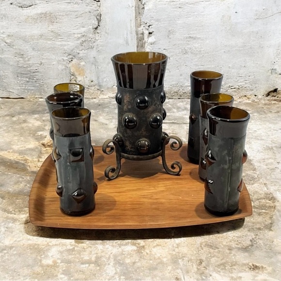 MCM Brutalist Felipe Derflinger Imprisoned 6 Amber Highball + Candle Holder - Picture 4 of 11